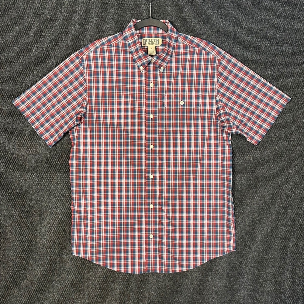 Duluth Trading Co Short Sleeve Tech Shirt Mens M Relaxed Fit Red Plaid